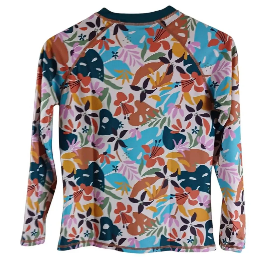 NWT Girls Kid 1234 Swim Shirt 13-14yr Long Sleeve L-XL Rashguard Floral UPF 50